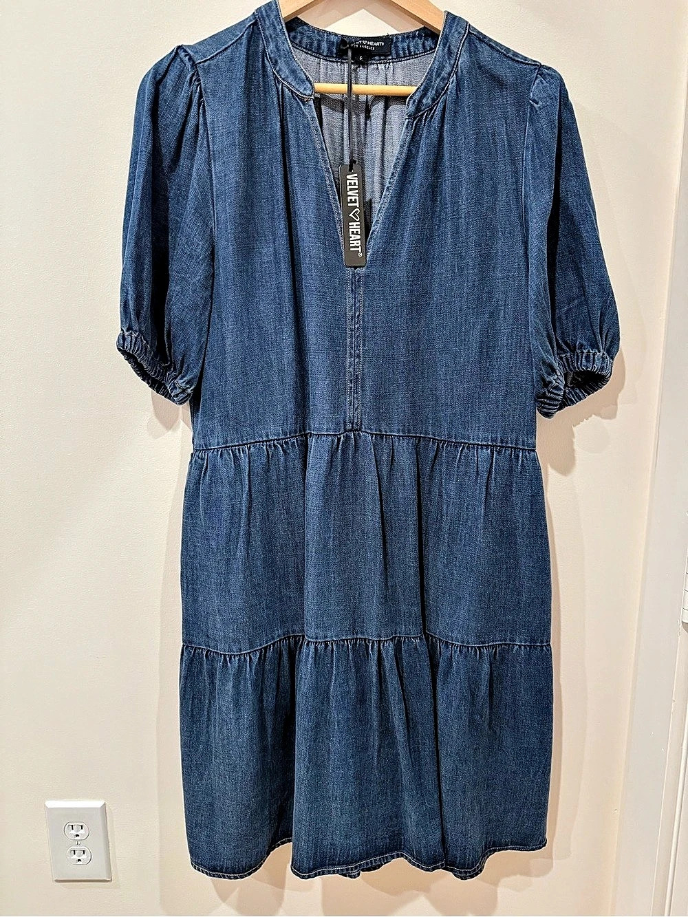 Velvet Heart Cassie Tiered Denim Midi Dress Size Small
